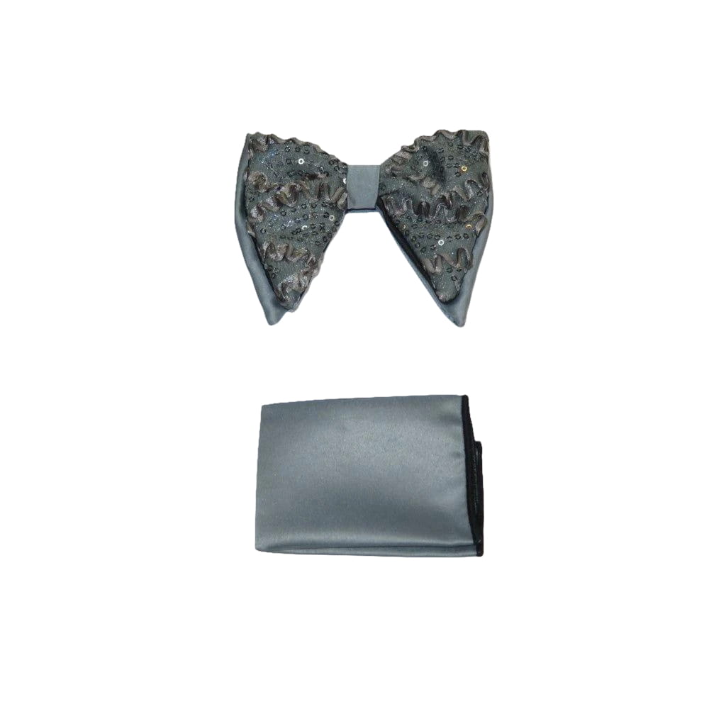 Mens Formal Bow Tie Hankie Insomnia Shiny Butterfly Shape MZE156 gray Sequins - J.Valintin Men's Wear Legend - 6922