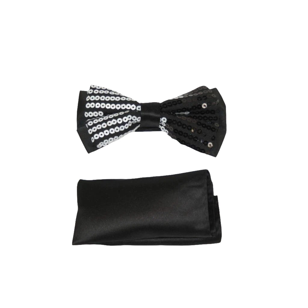 Mens Formal Bow Tie/Hankie Insomnia by Manzini Floral Sequins MZE140 White black - J.Valintin Men's Wear Legend - 71147