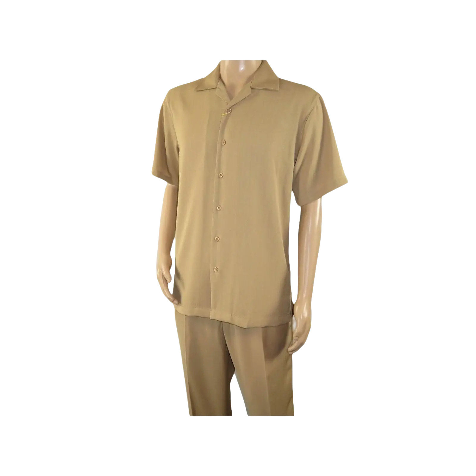 Mens INSERCH 2pc Walking Leisure Suit Shirt Pants Set Short Sleeves 9356 Khaki - J.Valintin Men's Wear Legend - 94120
