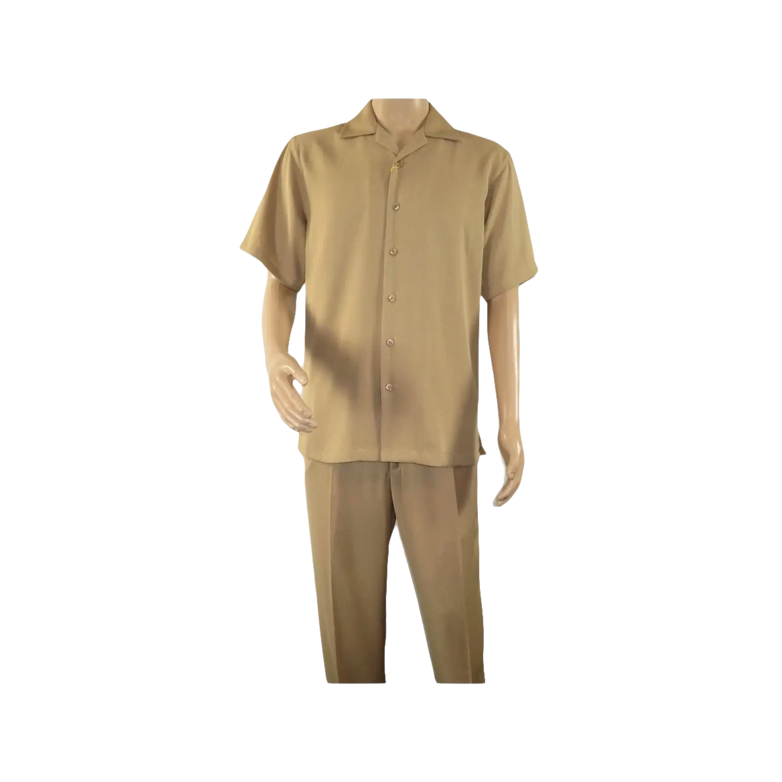 Mens INSERCH 2pc Walking Leisure Suit Shirt Pants Set Short Sleeves 9356 Khaki - J.Valintin Men's Wear Legend - 94120