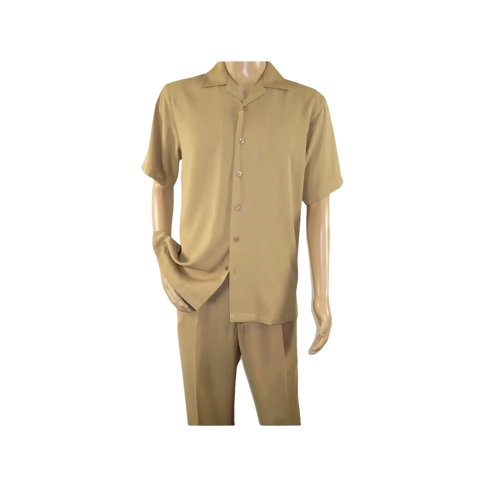 Mens INSERCH 2pc Walking Leisure Suit Shirt Pants Set Short Sleeves 9356 Khaki - J.Valintin Men's Wear Legend - 94120