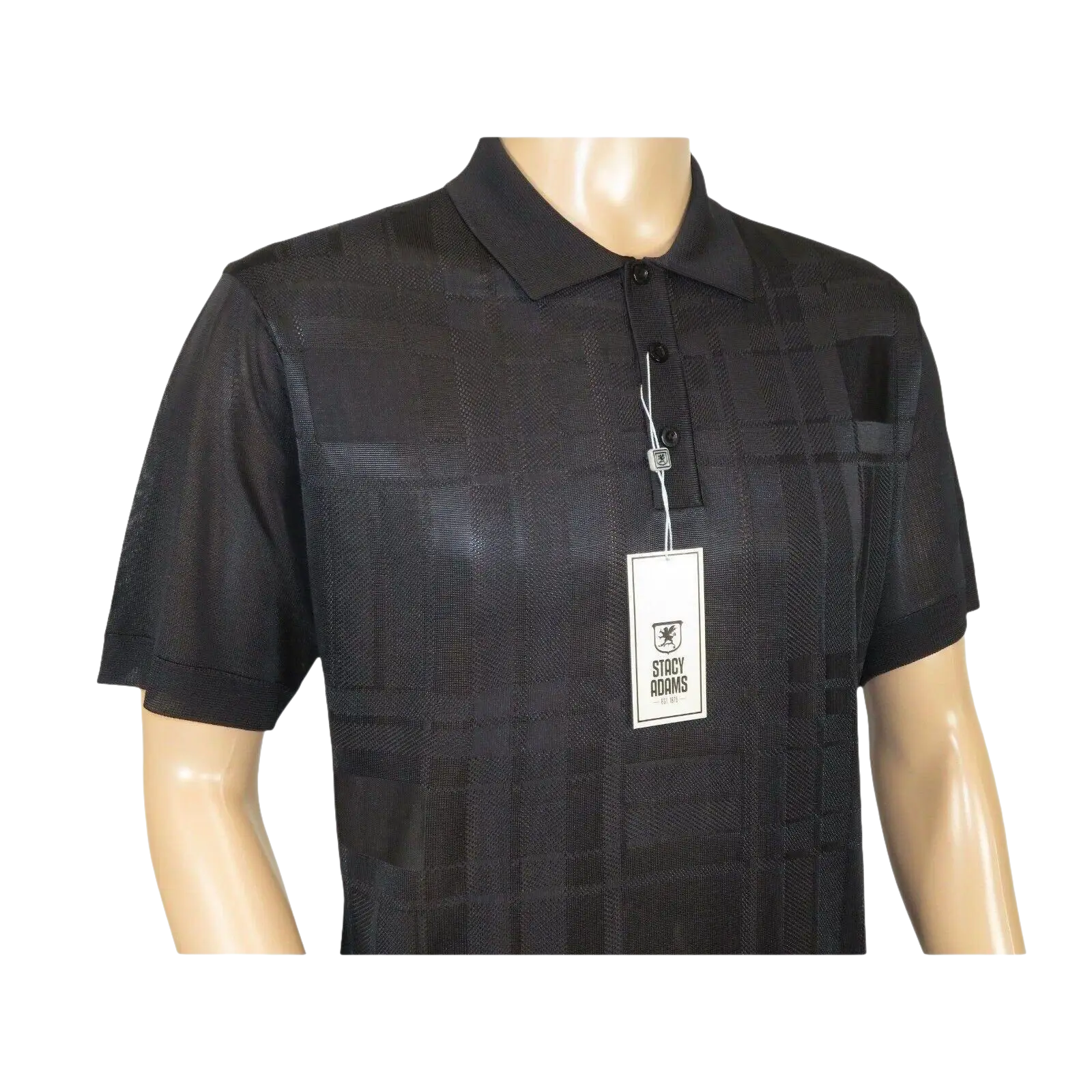 Mens Polo Shirt Slinky Sheer Short Sleeves Soft Touch Stacy Adams 57006 Black - J.Valintin Men's Wear Legend - 100046