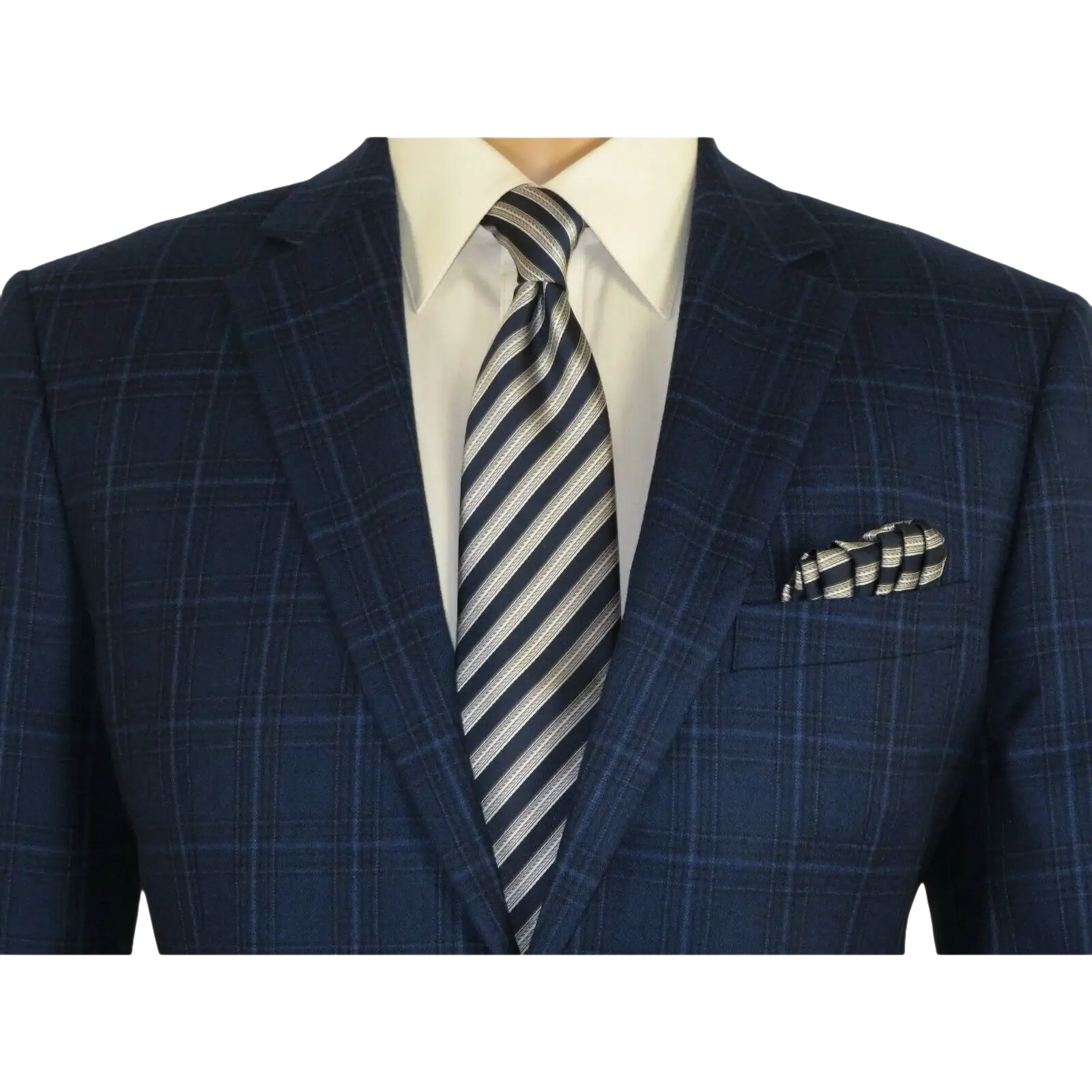 Men's Soft Wool Sport Coat English Plaid Window Pane 556 - 4 Navy Blue Renoir - J.Valintin Men's Wear Legend - 92566