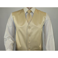 Men's Q Brand Formal Tuxedo Vest Tie and Hankie Satin #10 Beige 4X