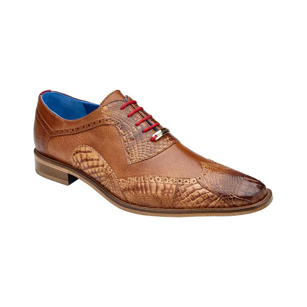 Belvedere Roberto Wingtip Shoes Alligator/Pebble Grain Calf Saddle Cognac B16