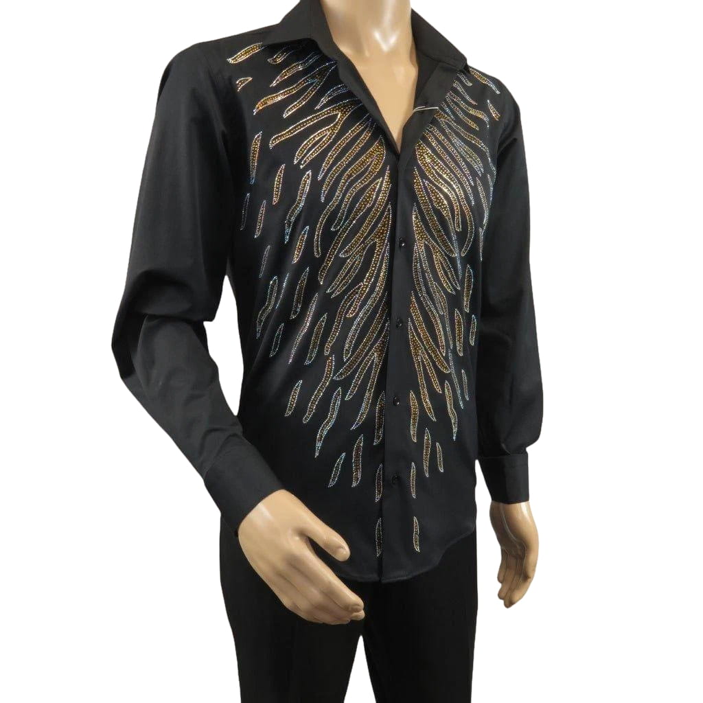 Men CEREMONIA Turkey Shirt 100% Cotton Fancy Rhine Stone #Roma 15 Black Slim Fit