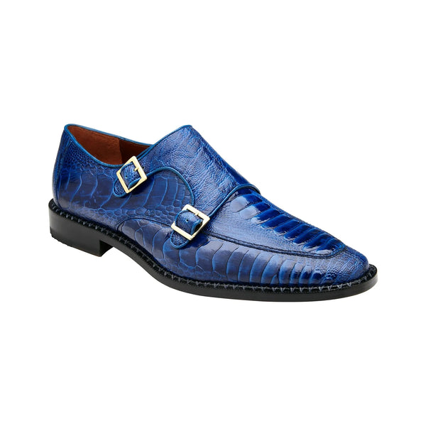 Belvedere Valiente Men's Shoes Ostrich Leg Double Monk Antique Blue