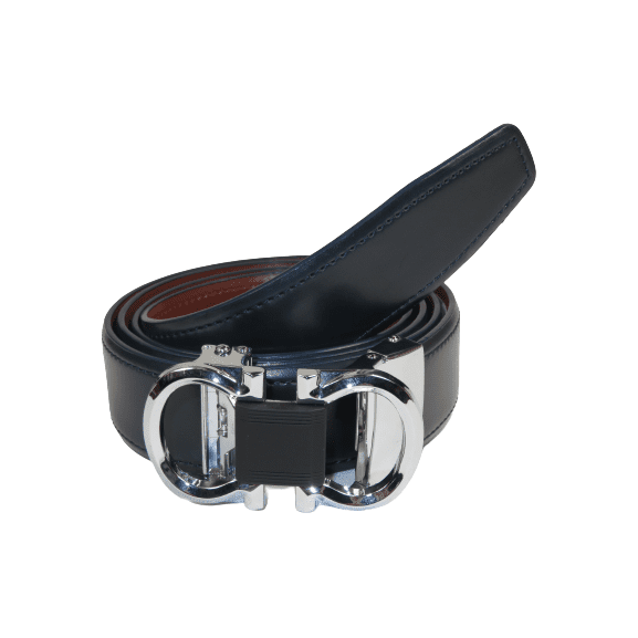 Mens VALENTINI Leather Belt Automatic Adjustable Removable Buckle V506S Navy