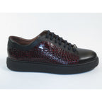 Men's Fashion Sneaker Shoes By SHENBINS Croc Deer Leather Hand Made 0101 Black Burgundy