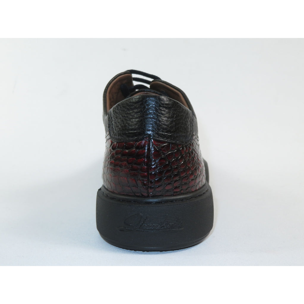 Men's Fashion Sneaker Shoes By SHENBINS Croc Deer Leather Hand Made 0101 Black Burgundy