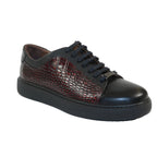 Men's Fashion Sneaker Shoes By SHENBINS Croc Deer Leather Hand Made 0101 Black Burgundy