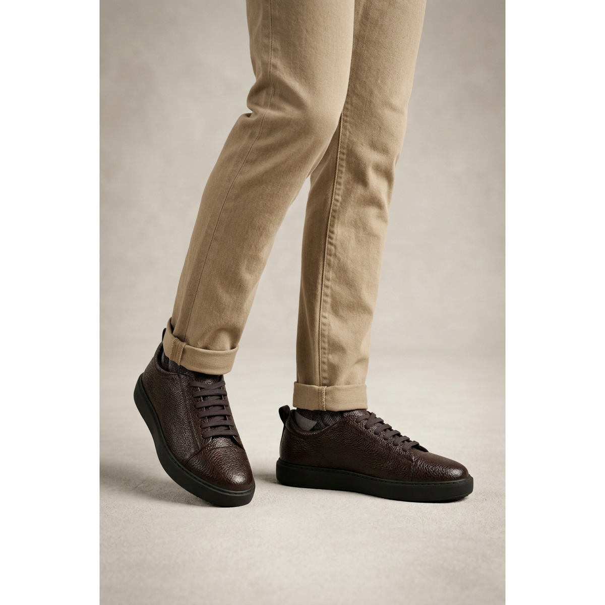 Men's Fashion Sneaker Shoes By SHENBINS Soft Deer Leather Hand Made in Turkey 0168 Brown)