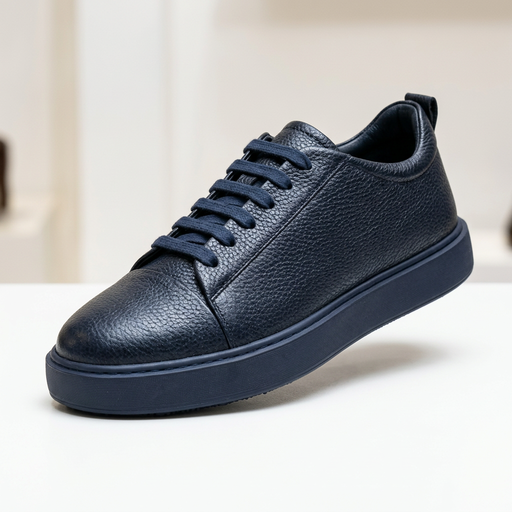 Men's Fashion Sneaker Shoes By SHENBINS Soft Deer Leather Hand Made in Turkey 0168 Navy Blue
