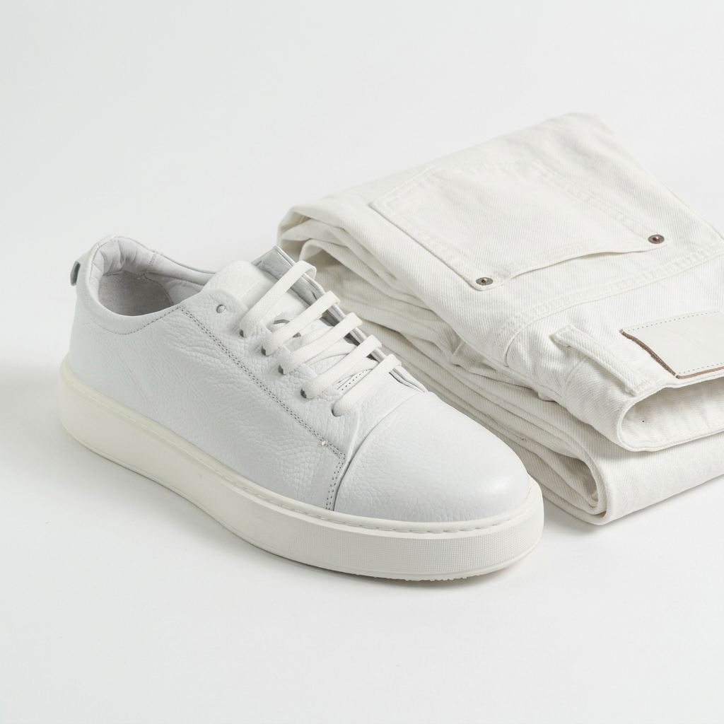 Men's Fashion Sneaker Shoes By SHENBINS Soft Deer Leather Hand Made in Turkey 0168 White
