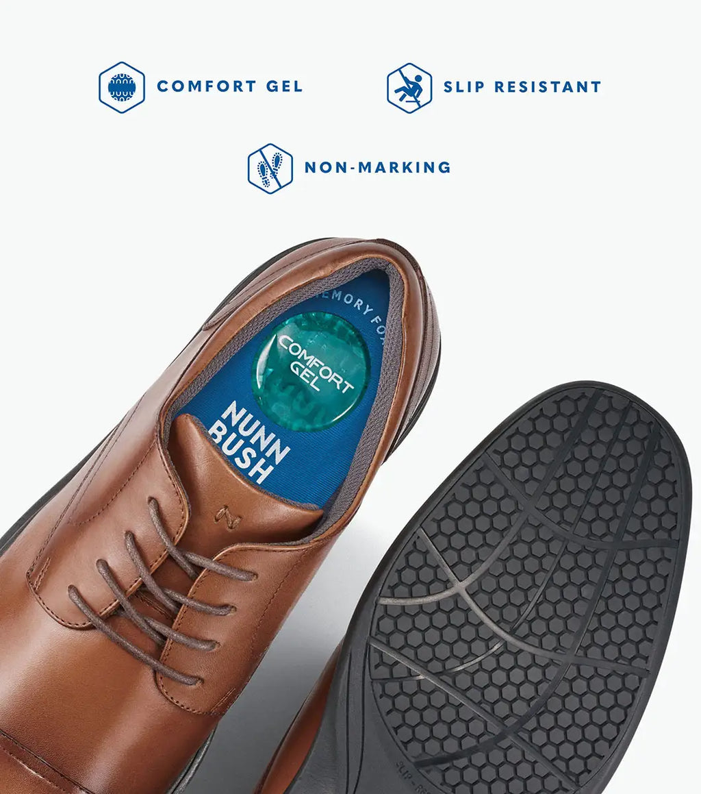 Nunn Bush KORE Pro Cap Toe Oxford Walking Shoes Cognac Leather 84944-221