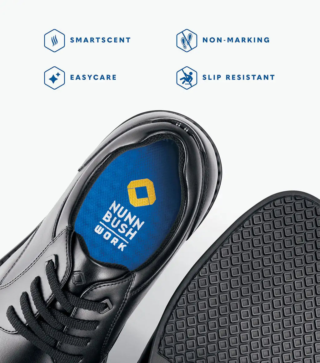 Nunn Bush Wade Work Plain Toe Oxford Chef Shoes Black Leather 84913-001