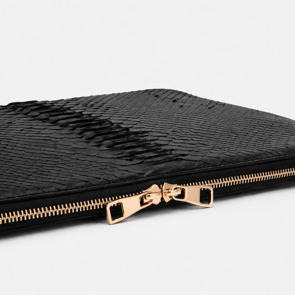 The Varese Black Hand-Painted Snake Leather 14” Laptop Portfolio