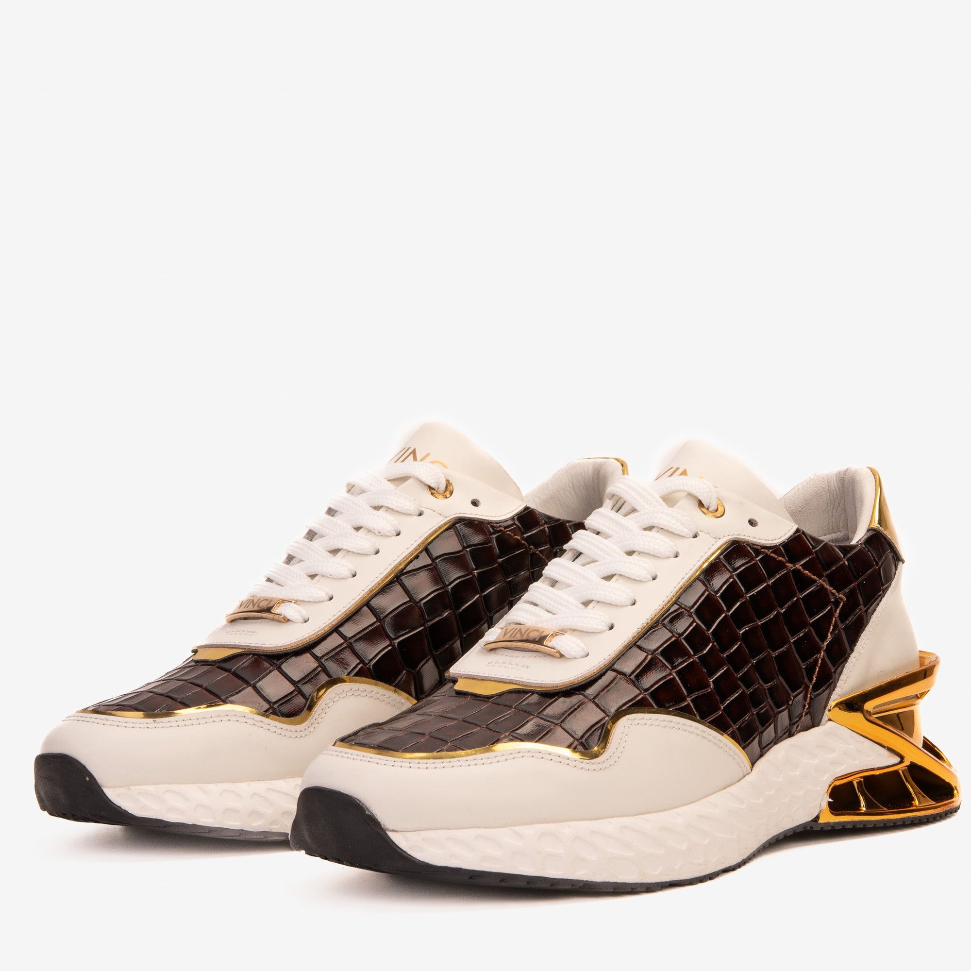 Vinci The Bellagio White & Gold Leather Men Sneaker