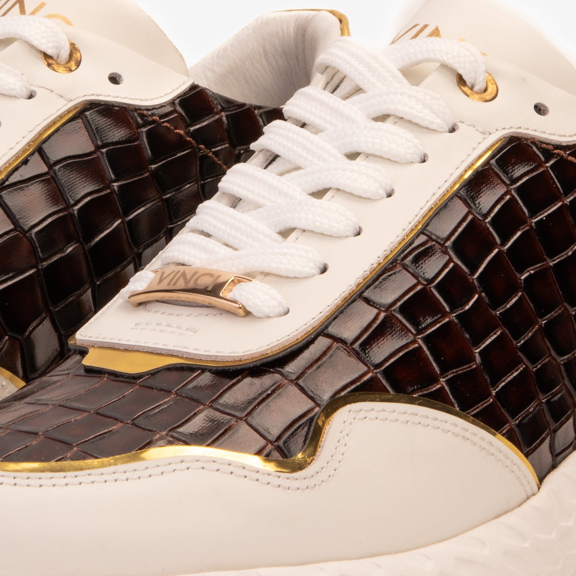 Vinci The Bellagio White & Gold Leather Men Sneaker