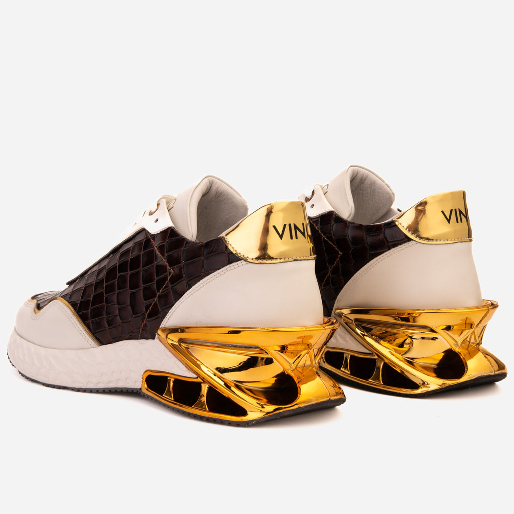 Vinci The Bellagio White & Gold Leather Men Sneaker