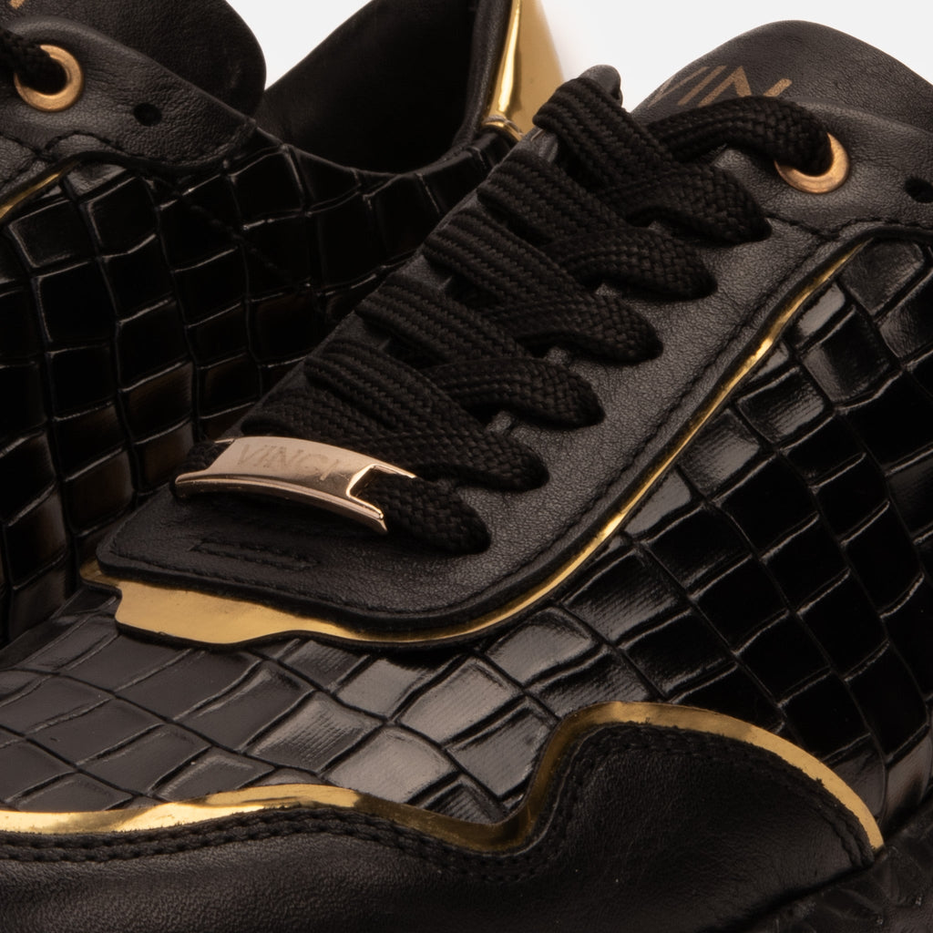 Vinci The Bellagio Black & Gold Leather Men Sneaker