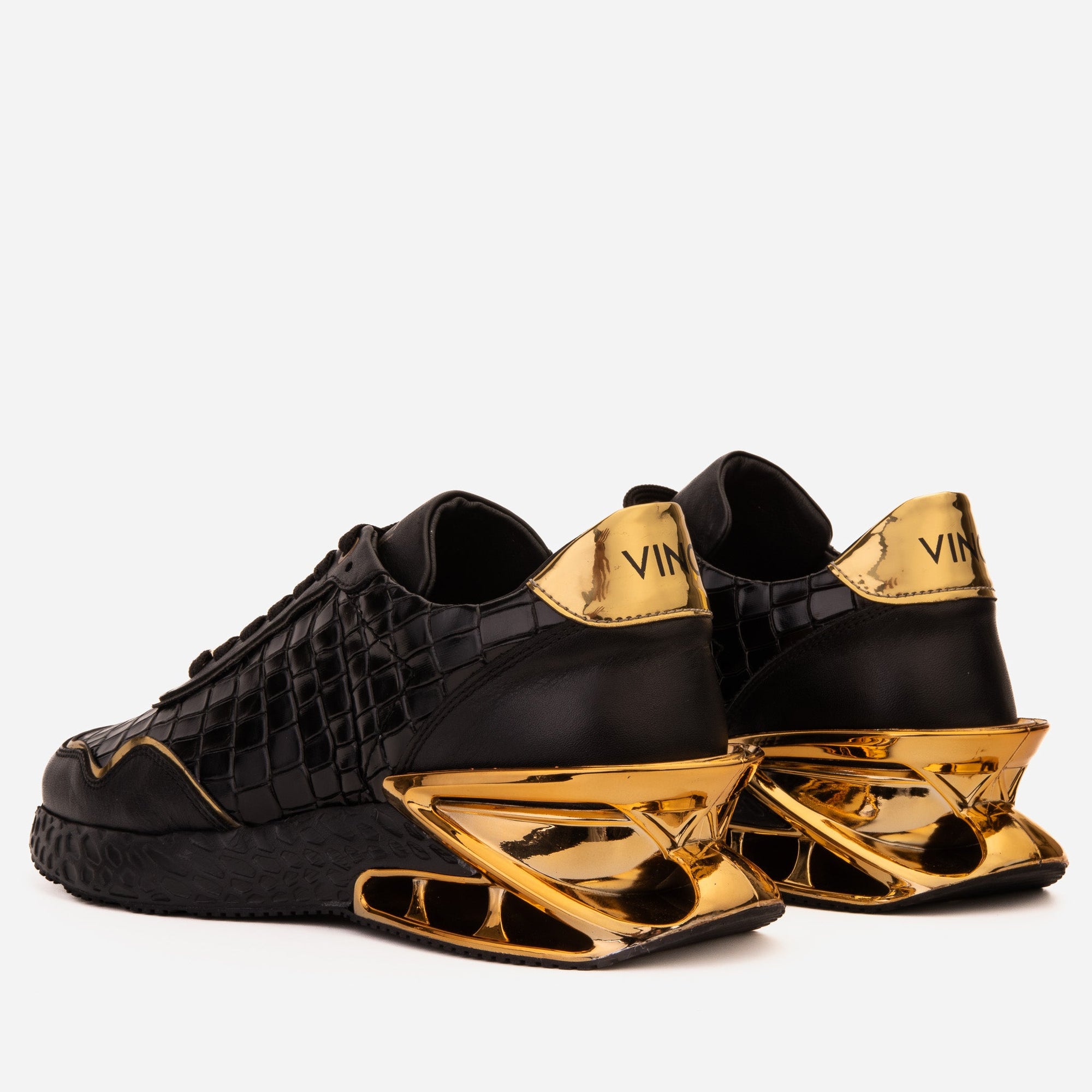 Vinci The Bellagio Black & Gold Leather Men Sneaker