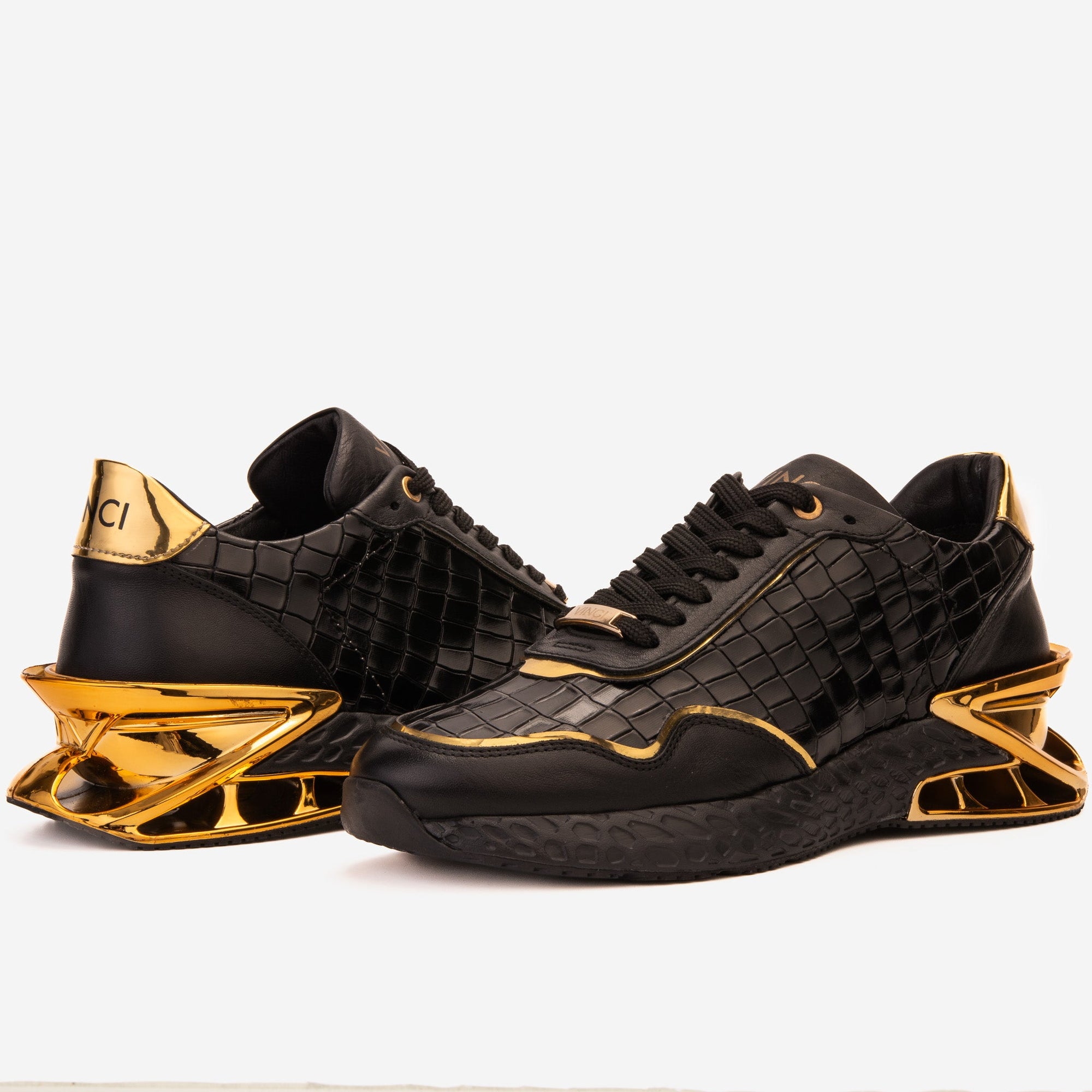 Vinci The Bellagio Black & Gold Leather Men Sneaker