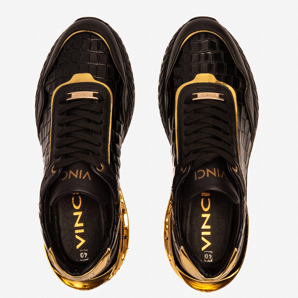 Vinci The Bellagio Black & Gold Leather Men Sneaker