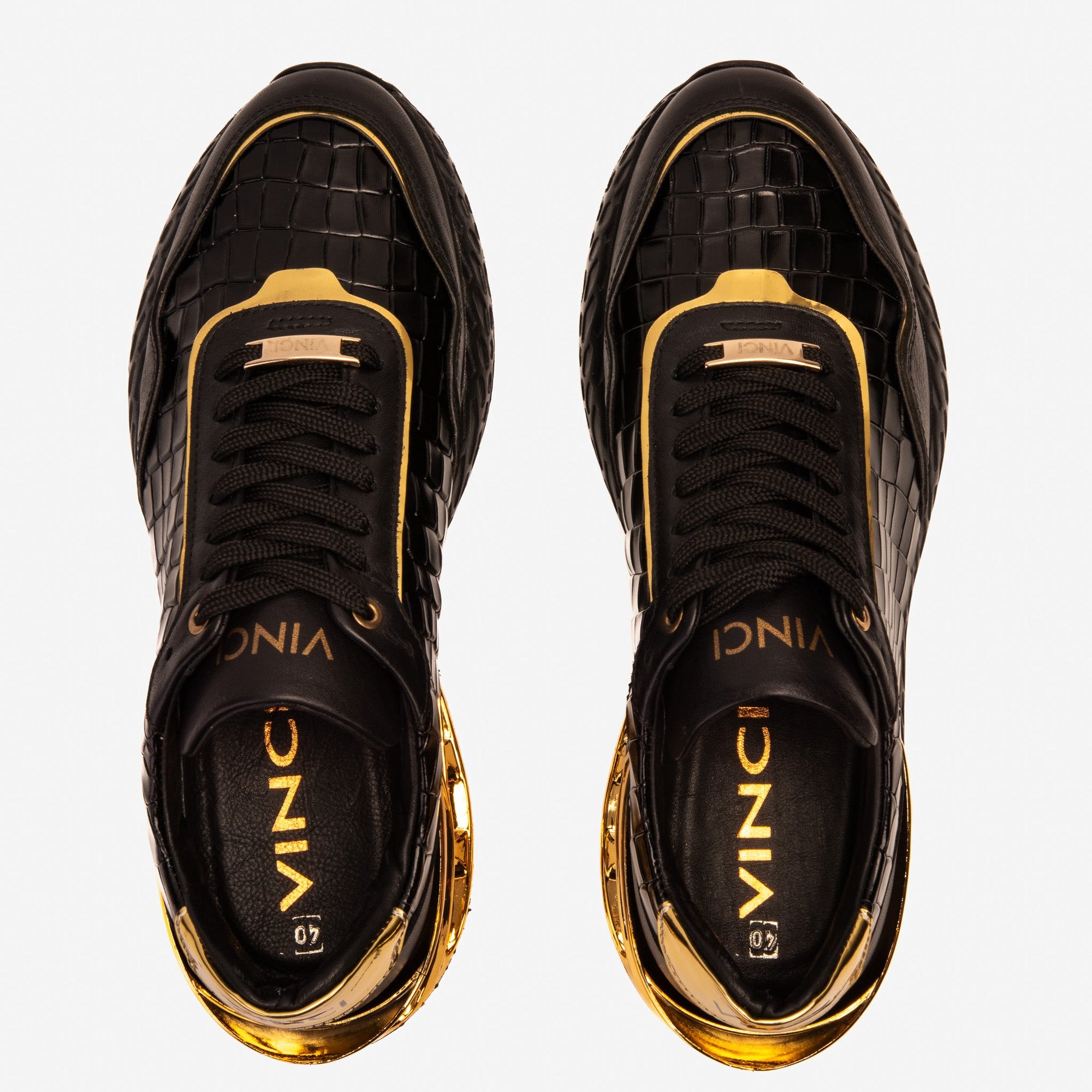 Vinci The Bellagio Black & Gold Leather Men Sneaker