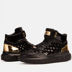 The Eugene Black & Gold Woven Leather High-Top Men Sneaker
