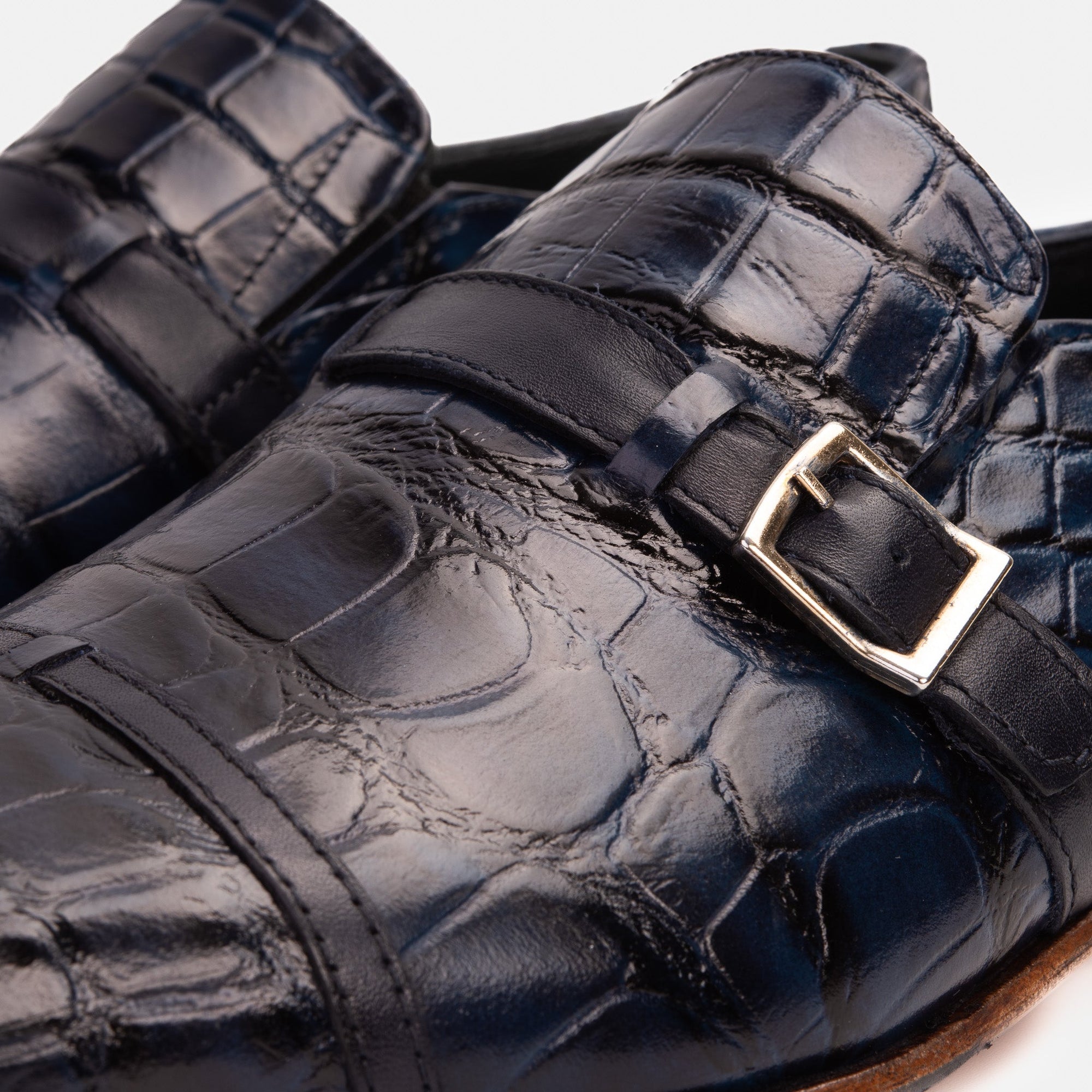 Vinci The Strat Single Monk Strap Cap Toe Navy Leather Handmade Men Shoe
