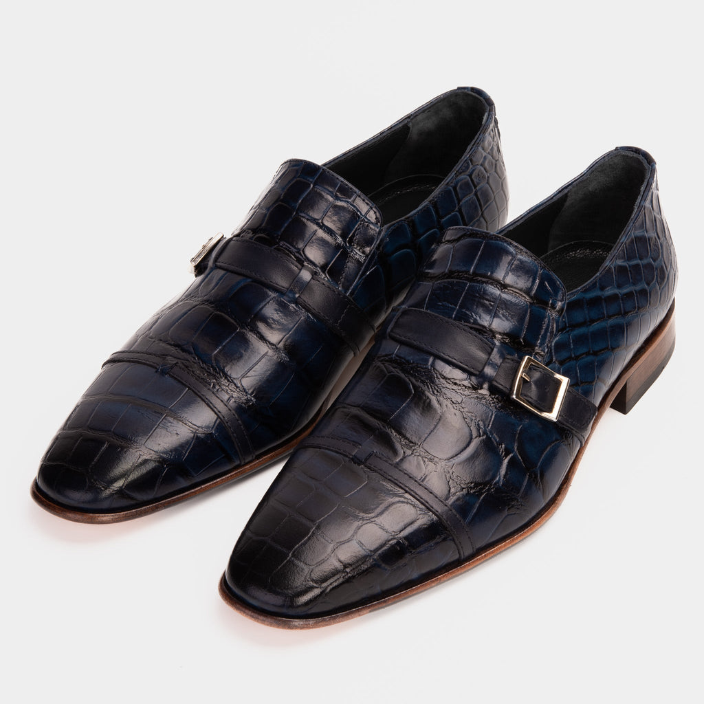 Vinci The Strat Single Monk Strap Cap Toe Navy Leather Handmade Men Shoe