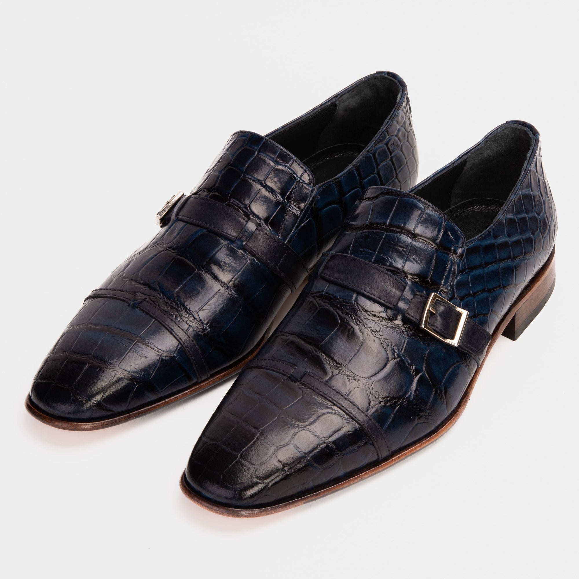 Vinci The Strat Single Monk Strap Cap Toe Navy Leather Handmade Men Shoe