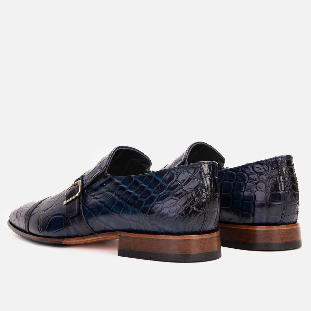 Vinci The Strat Single Monk Strap Cap Toe Navy Leather Handmade Men Shoe