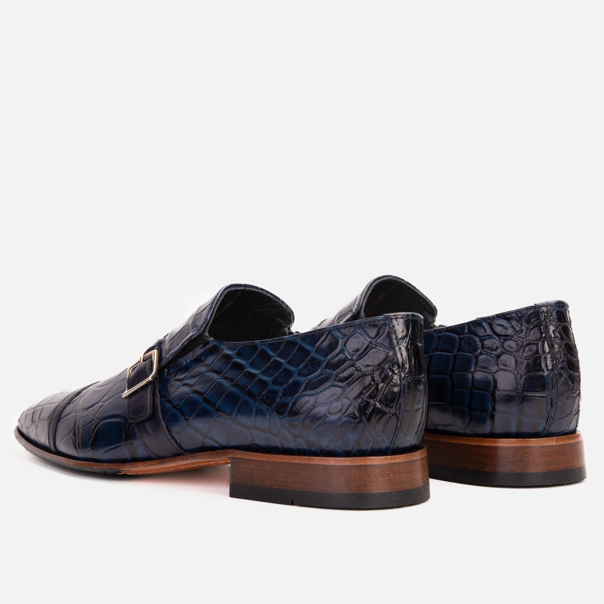 Vinci The Strat Single Monk Strap Cap Toe Navy Leather Handmade Men Shoe
