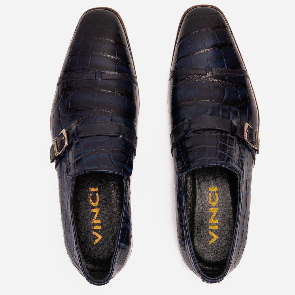 Vinci The Strat Single Monk Strap Cap Toe Navy Leather Handmade Men Shoe