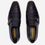 Vinci The Strat Single Monk Strap Cap Toe Navy Leather Handmade Men Shoe