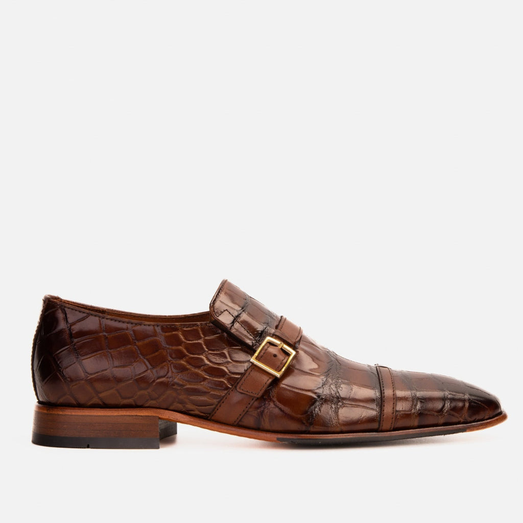Vinci The Strat Single Monk Strap Cap Toe Brown Leather Handmade Men Shoes