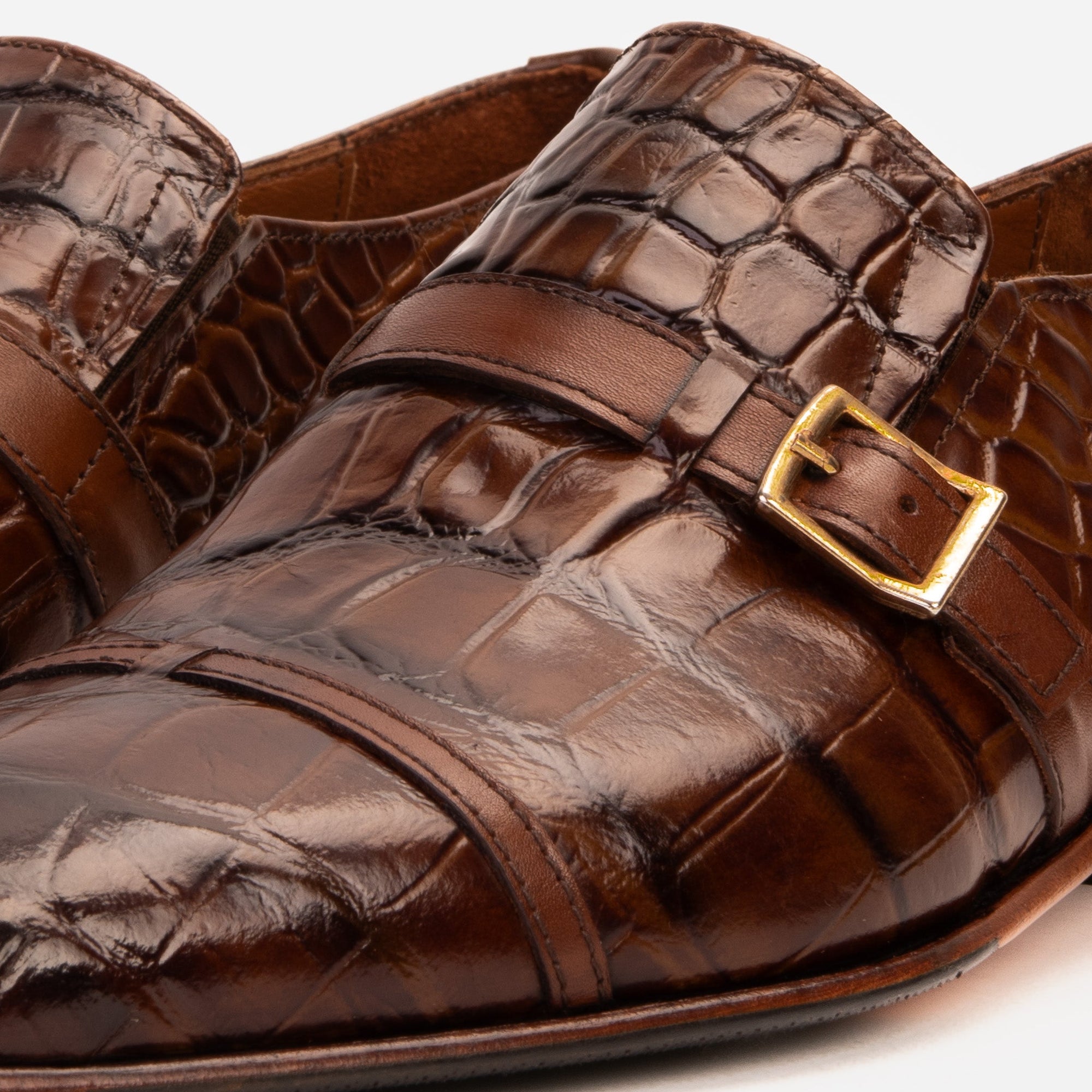Vinci The Strat Single Monk Strap Cap Toe Brown Leather Handmade Men Shoes