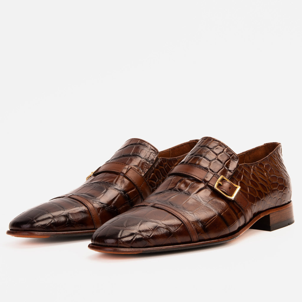 Vinci The Strat Single Monk Strap Cap Toe Brown Leather Handmade Men Shoes