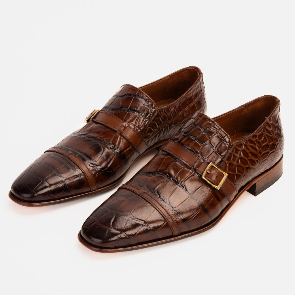 Vinci The Strat Single Monk Strap Cap Toe Brown Leather Handmade Men Shoes