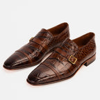 Vinci The Strat Single Monk Strap Cap Toe Brown Leather Handmade Men Shoes