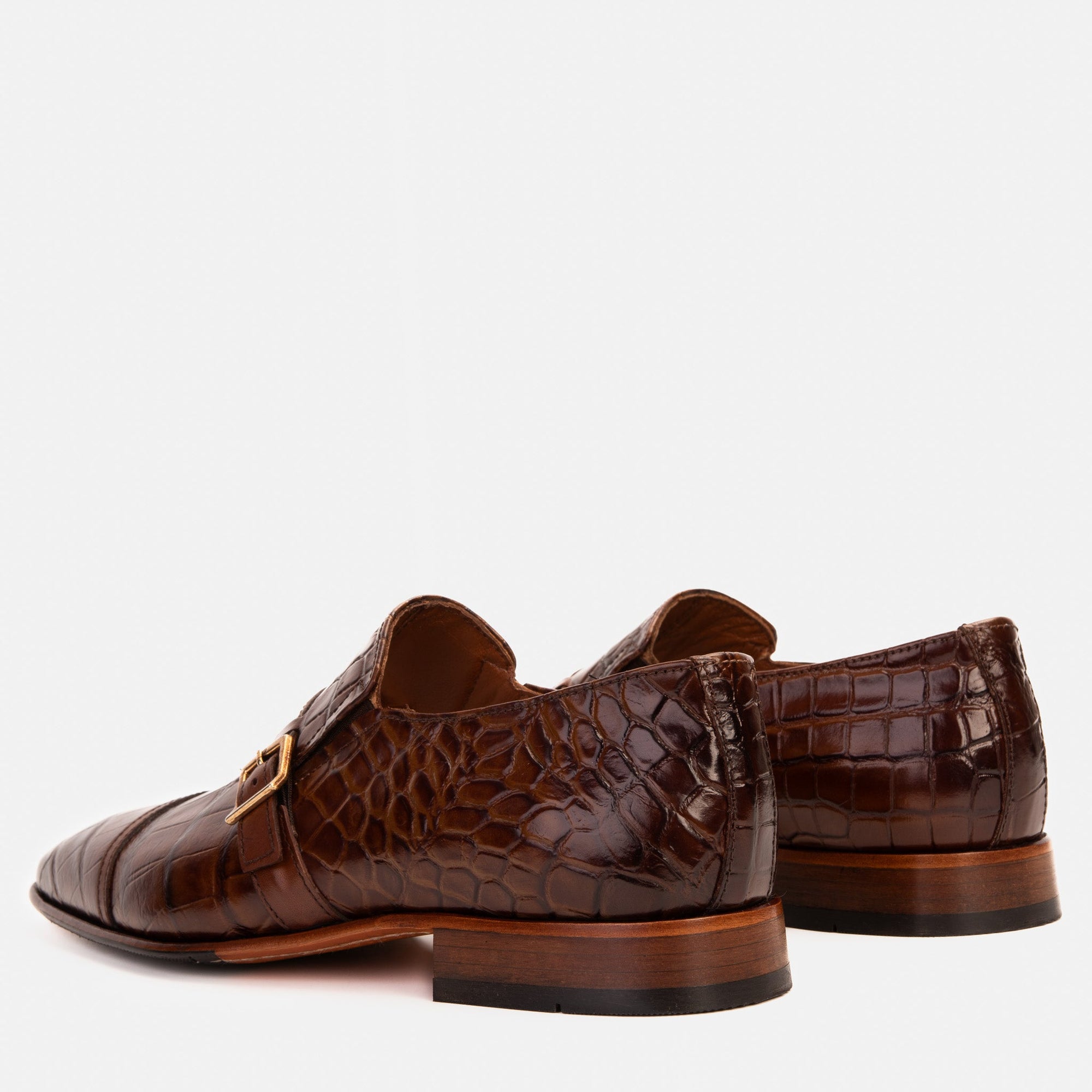 Vinci The Strat Single Monk Strap Cap Toe Brown Leather Handmade Men Shoes