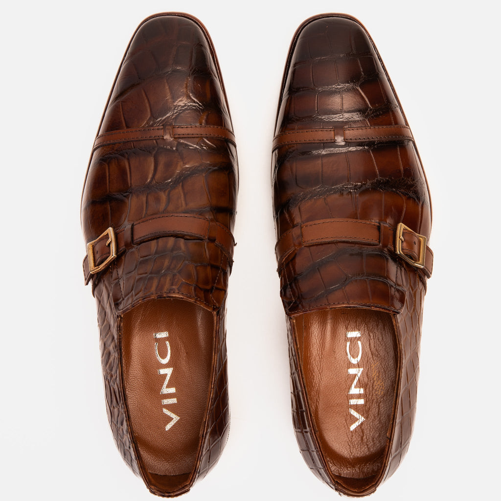 Vinci The Strat Single Monk Strap Cap Toe Brown Leather Handmade Men Shoes