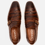 Vinci The Strat Single Monk Strap Cap Toe Brown Leather Handmade Men Shoes