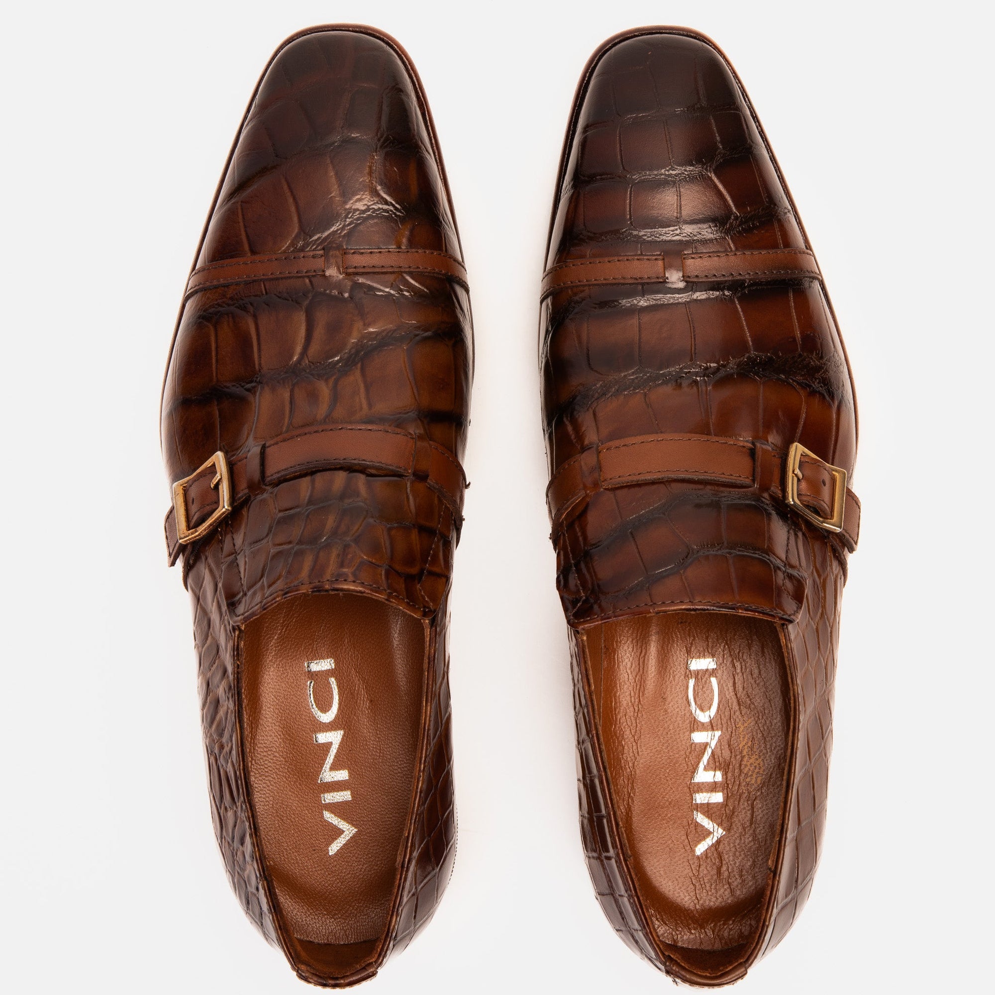 Vinci The Strat Single Monk Strap Cap Toe Brown Leather Handmade Men Shoes