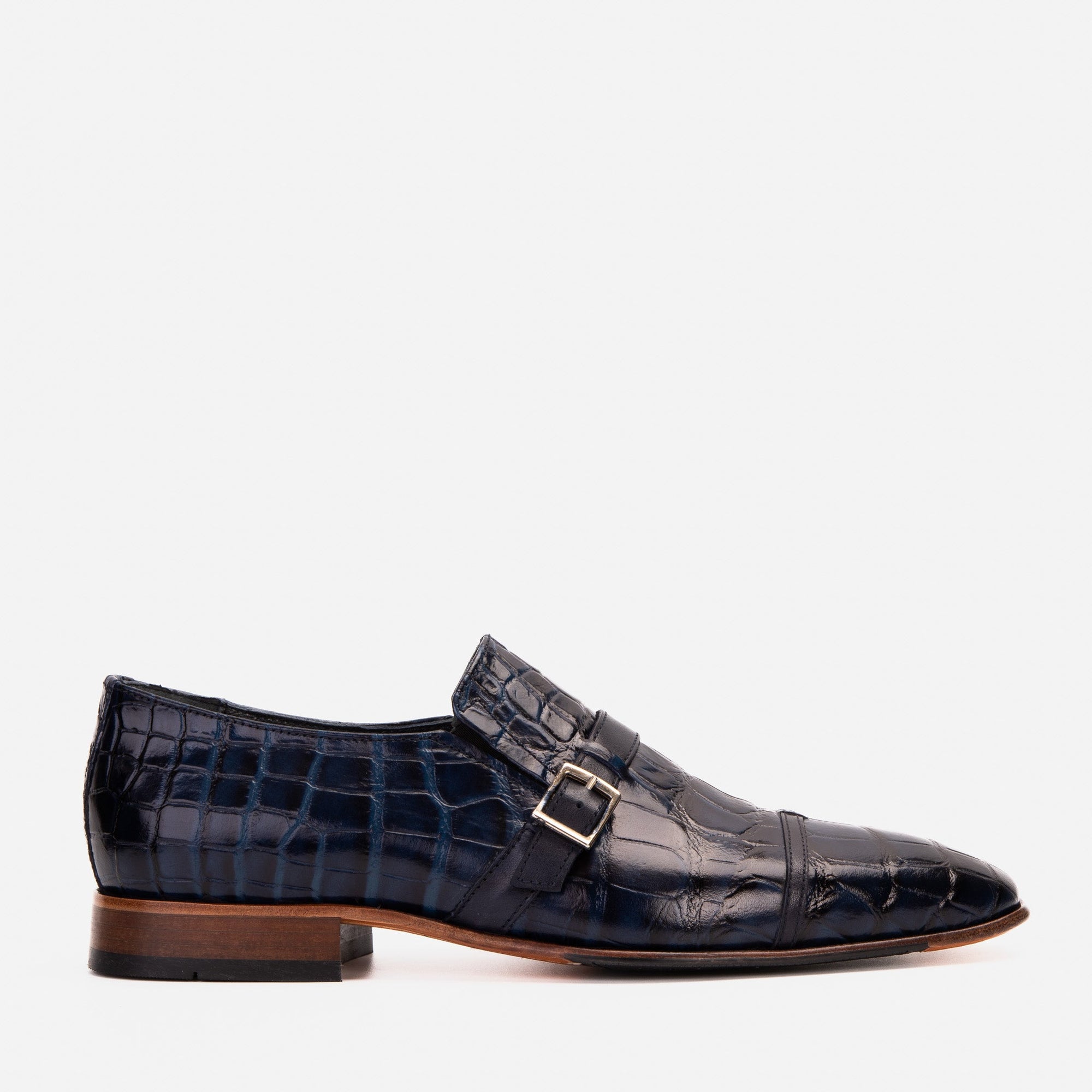 Vinci The Strat Single Monk Strap Cap Toe Navy Leather Handmade Men Shoe
