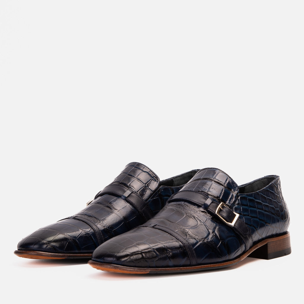 Vinci The Strat Single Monk Strap Cap Toe Navy Leather Handmade Men Shoe