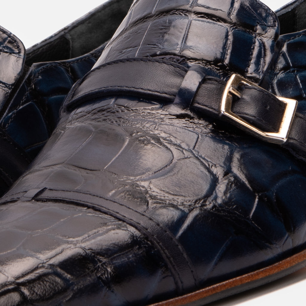 Vinci The Strat Single Monk Strap Cap Toe Navy Leather Handmade Men Shoe