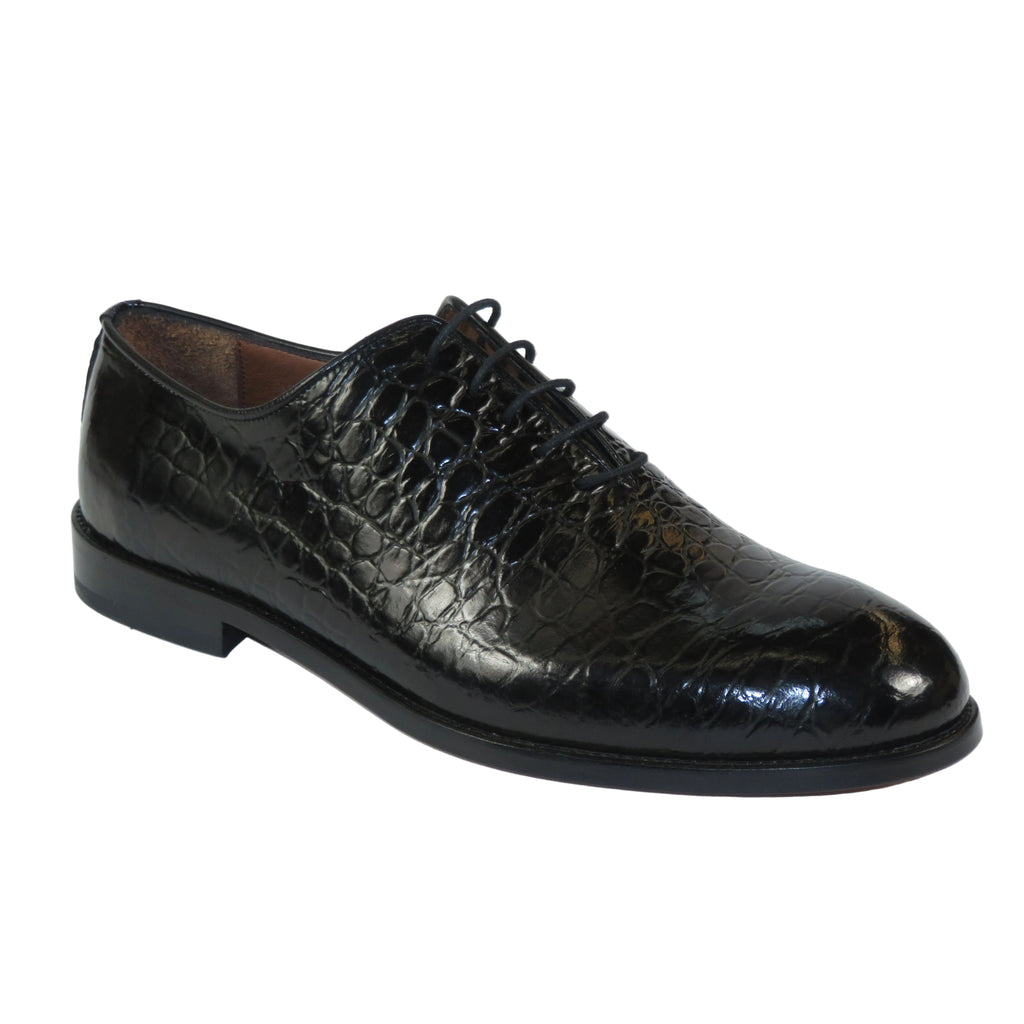 Men's Shoes By SHENBINS Genuine Leather Hand Made in Turkey 0319 Black Crocodile